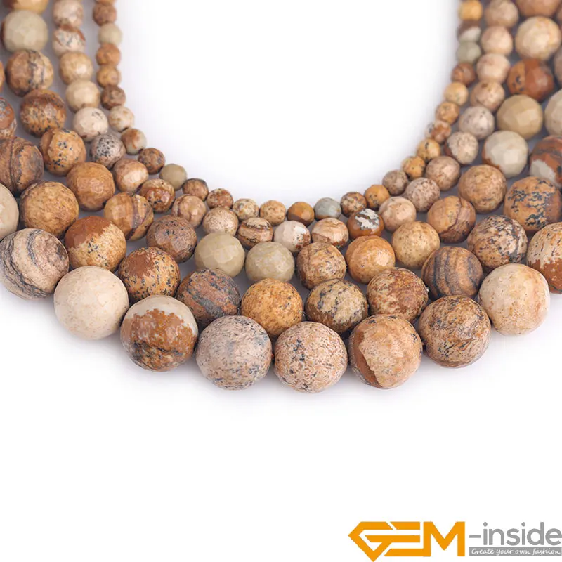 Round Natural Stone Picture Jaspers Beads For Jewelry Making Loose DIY Strand 15 Inches 3/4/6/8/10/12mm