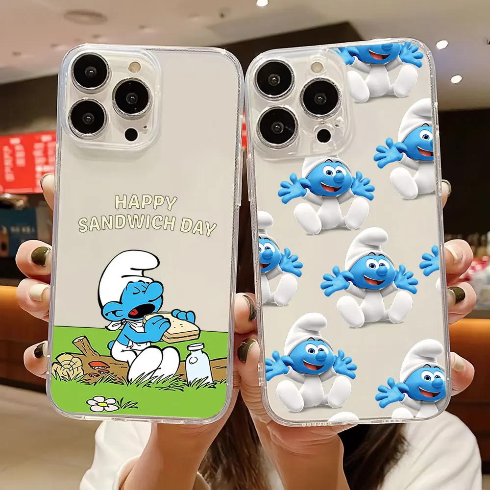 Cartoon For iPhone 11 12 13 14 15 16 Pro Max Plus Shockproof Transparent soft Clear Ultra Thin Phone Case The S-Smurfs