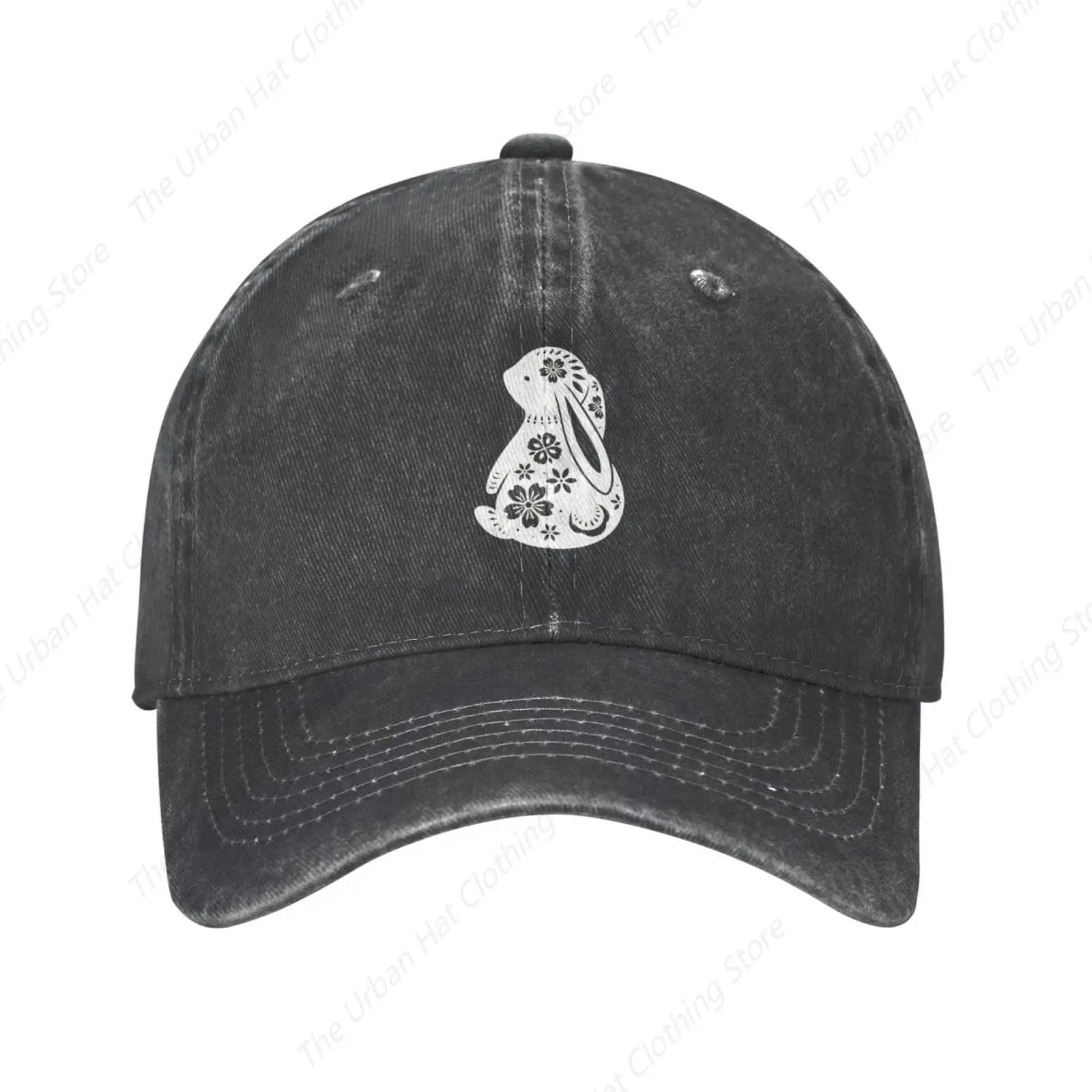 

Kawaii Rabbit Bunny Vintage Distressed Adjustable Washed Denim Cotton Low Profile Mens Trucker Hat Baseball Cap Unisex Headwear