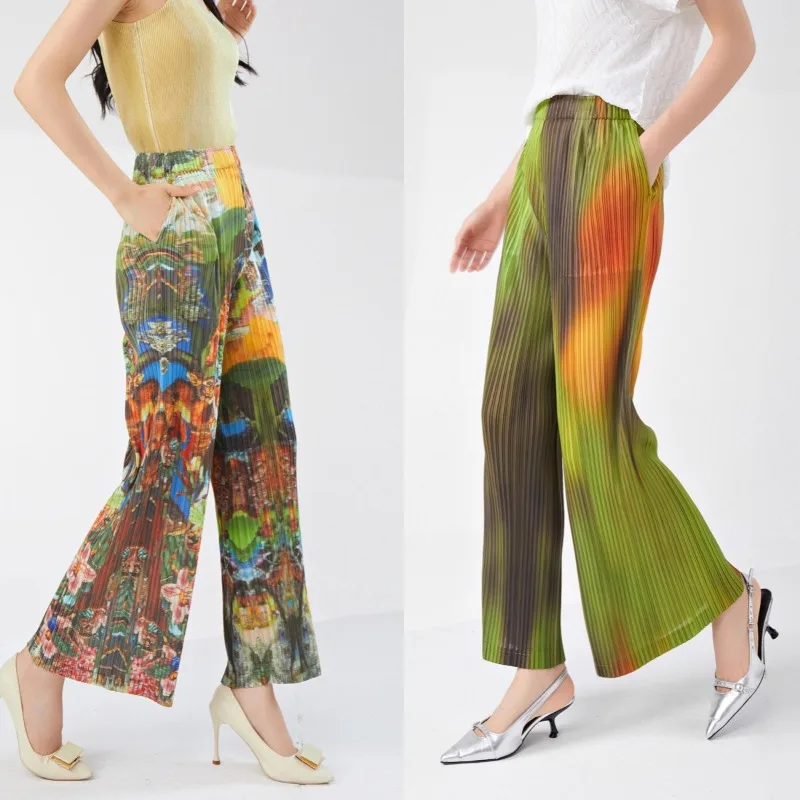 

Miyake повседневные брюки 2026, летние новые дизайнерские драпированные сто складок, простые прямые брюки с эластичной резинкой на талии, пригородная одежда