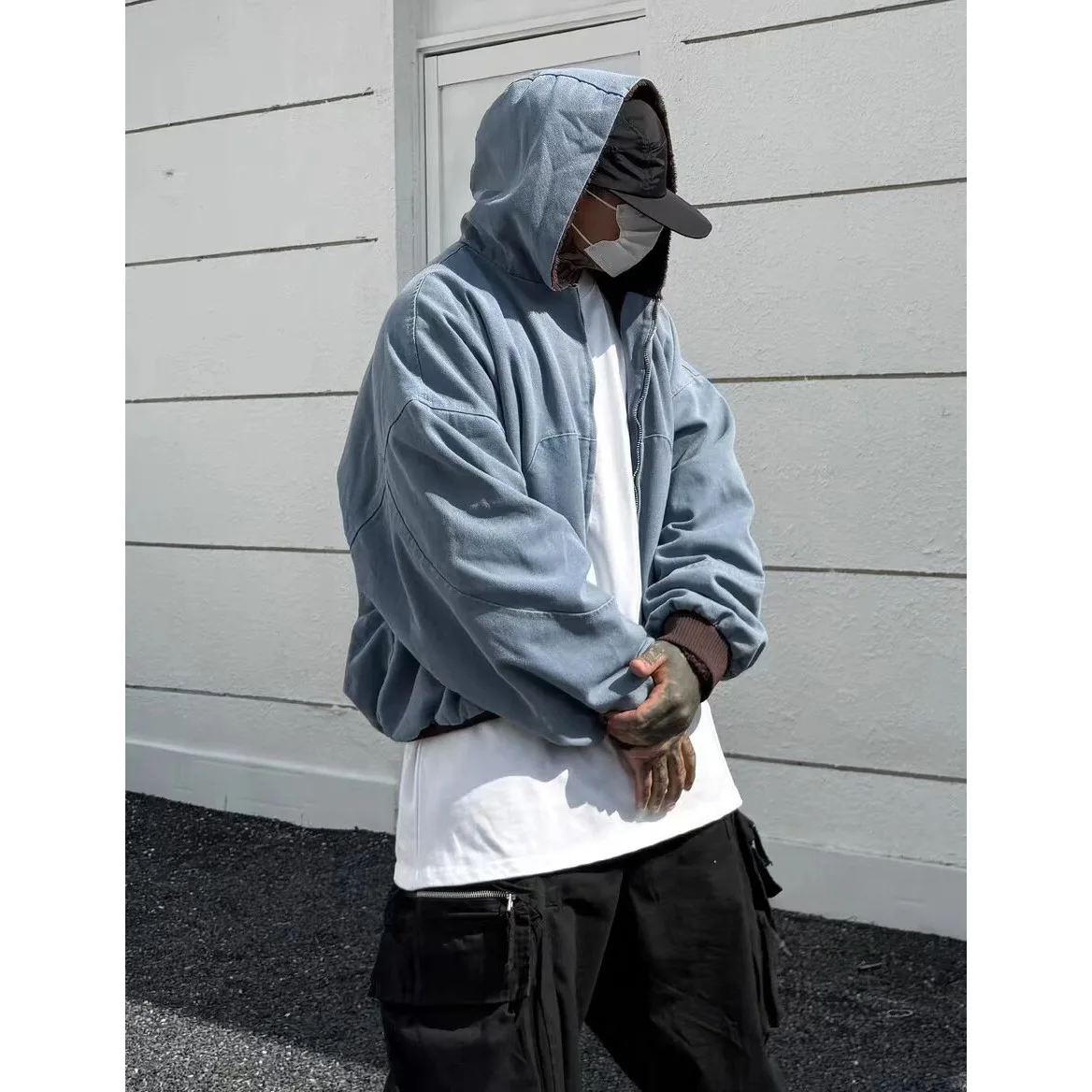 

Джинсовое хлопковое джинсовое пальто с капюшоном в стиле ретро, мужская рабочая одежда на подкладке Thiened Fce, осенне-зимнее хлопковое пальто больших размеров