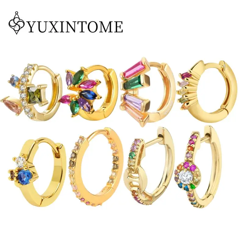 

925 Sterling Silver Ear Needles Colorful Geometric Zircon Hoop Earrings Luxury Colorful Crystal Earrings Fashion Party Jewelry