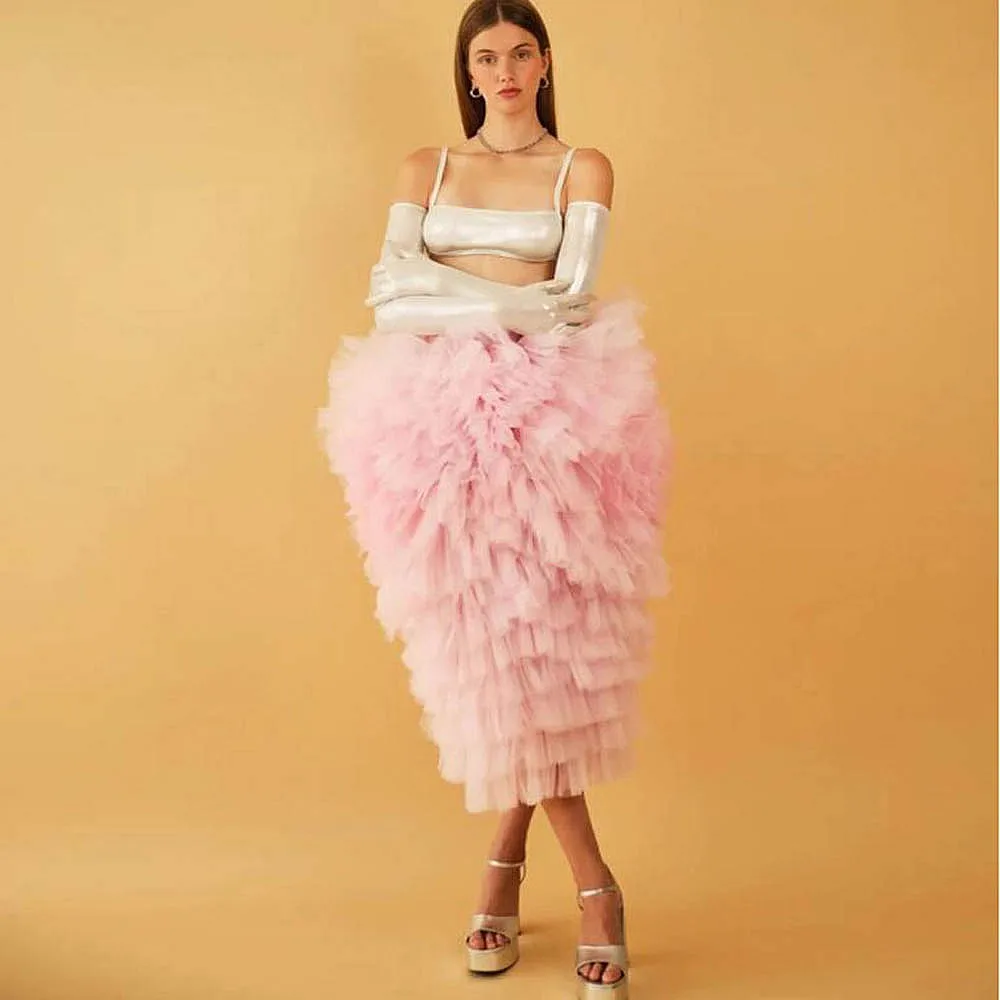 Baby Pink Tutu Tulle Skirts High Waist Extra Puffy Long Women Party Skirt Female Maxi Tulle Skirt