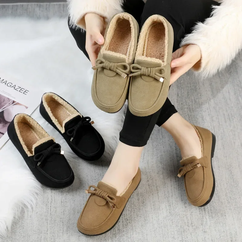 Women's Warm Snow Boots Winter New Fashion Casual Loafers Plush Anti Cold Outdoor Butterfly Knot Women's Cotton Shoes