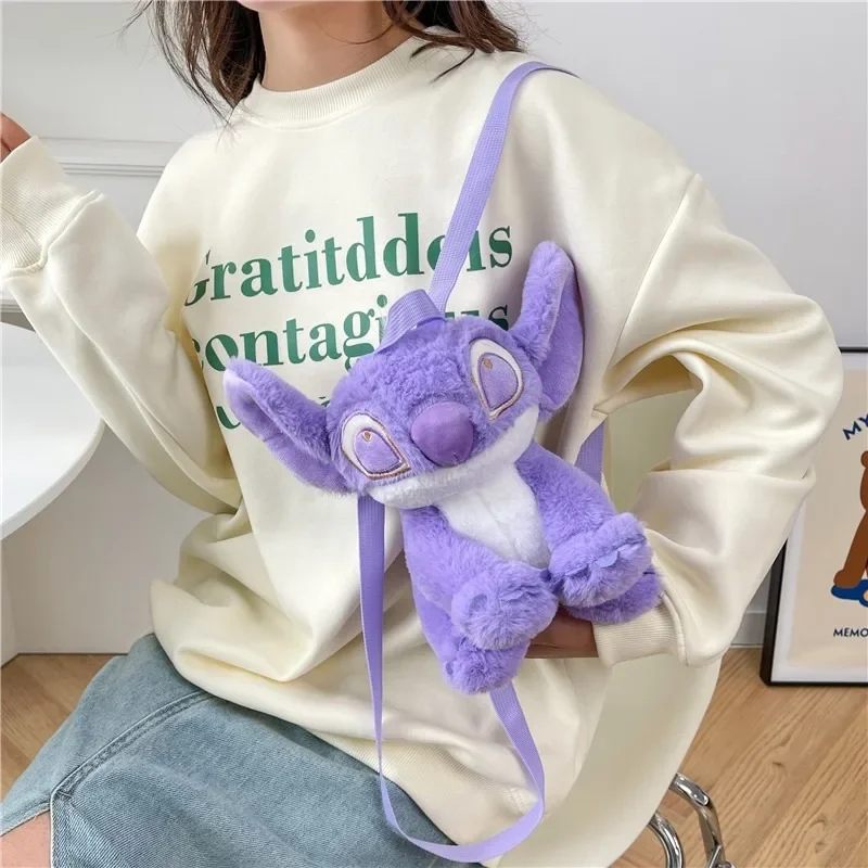 Disney 2025 New Purple Stitch Shoulder Cartoon Plush Toy Doll Girl Heart Cartoon Cute Shoulder Bag Doll Gift