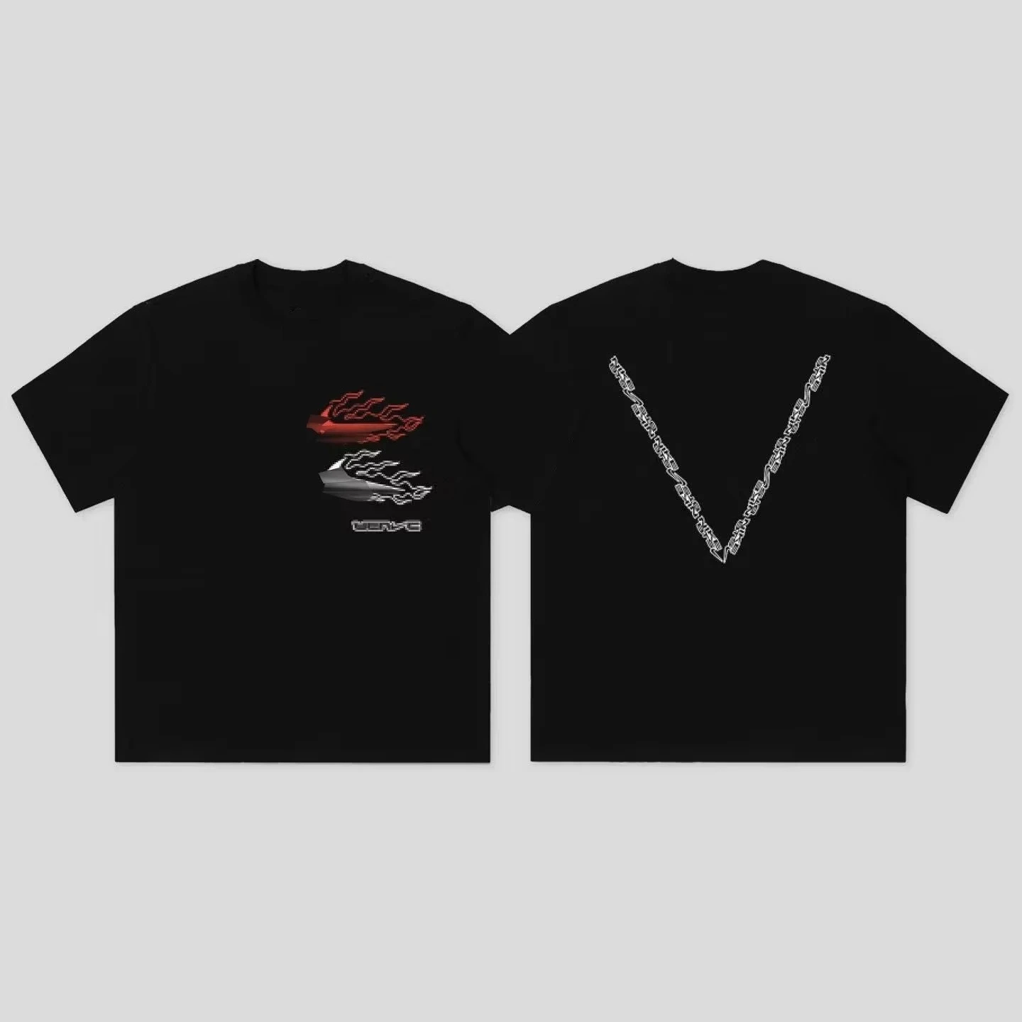 2026 Men Black Flame Racing Car Graphic T Shirt Front And Back Print O-neck Short Sleeve Casual Streetwear Tees For Men