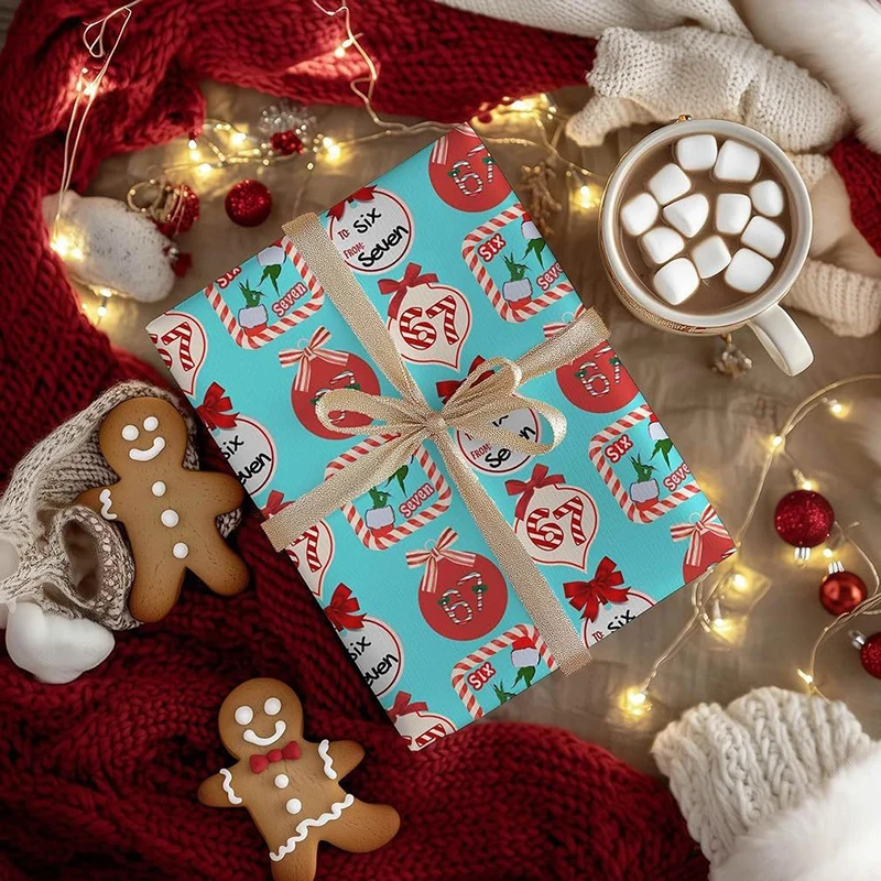 67 Papier d'emballage de Noël, 6 7 papier d'emballage, 67 emballages cadeaux de Noël amusants pour enfants, Père Noël 67 [HGPC]