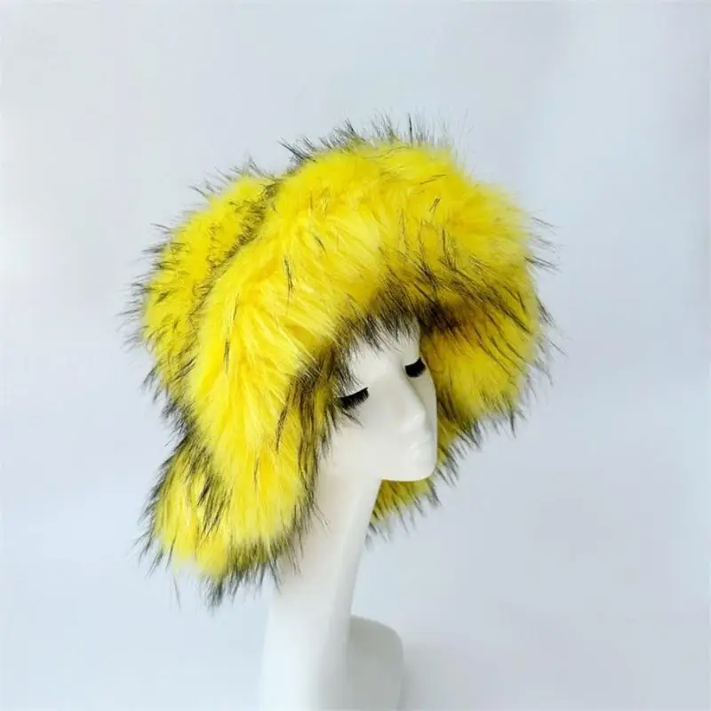 39bd Ladies Plush Faux Furs Thiết kế ngư dân Mũ rộng vành mũ giữ mũ ấm
