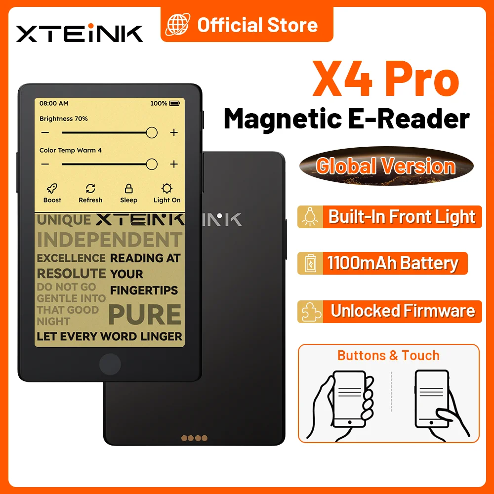XTEINK X4 Pro 4,3 Zoll Magnetischer Mini E-Reader mit Frontlicht und Touchscreen E-Ink für Nachtlektüre Entsperrte Offizielle Globale Version