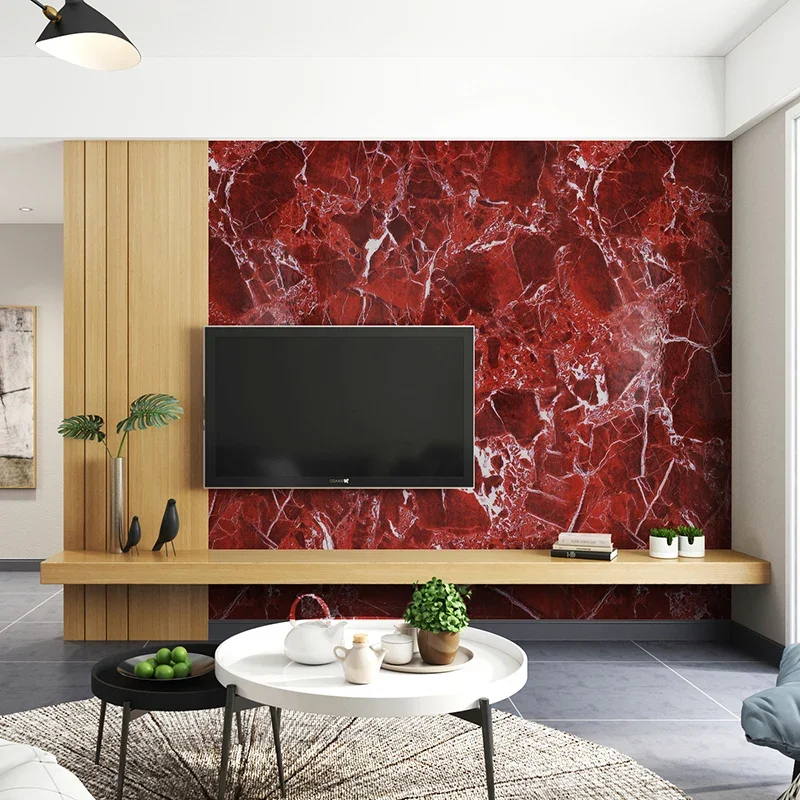 Red Marble Waterproof Vinyl Self Adhesive PVC Wallpaper for Bathroom Kitchen Cupboard Countertops Decorative Contact Paper