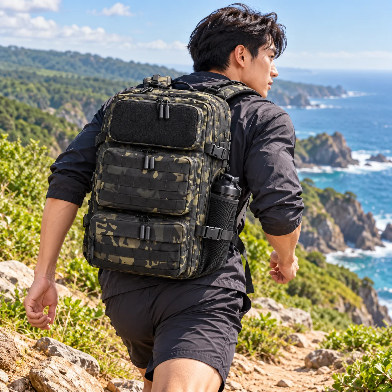 55L Tactical Backpack Men Outdoor Camping Hiking Bag Sports Gym Rucksack with Shoe Compartment for Business Travel