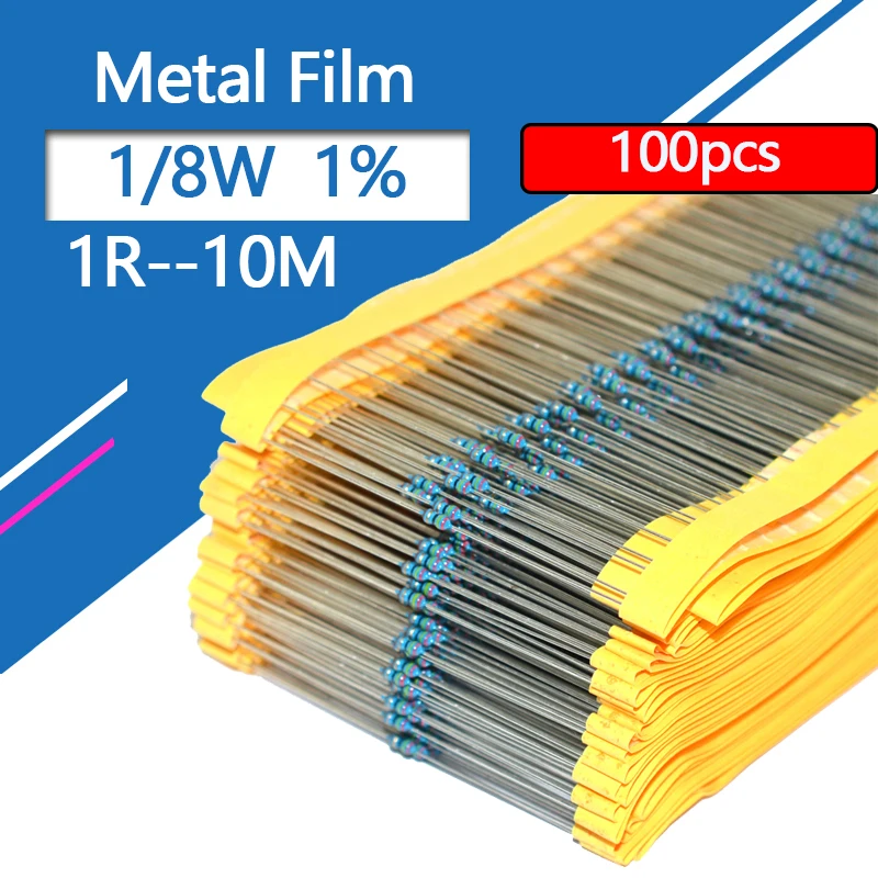 100pcs 1/8W 1/6W 금속 필름 저항 1R8 2R 2R2 18R 20R 22R 1K8 2K2 22K 220K 1.8 2 2.2 18 20 22 180 200 220 R K M 옴 1% 0.125W