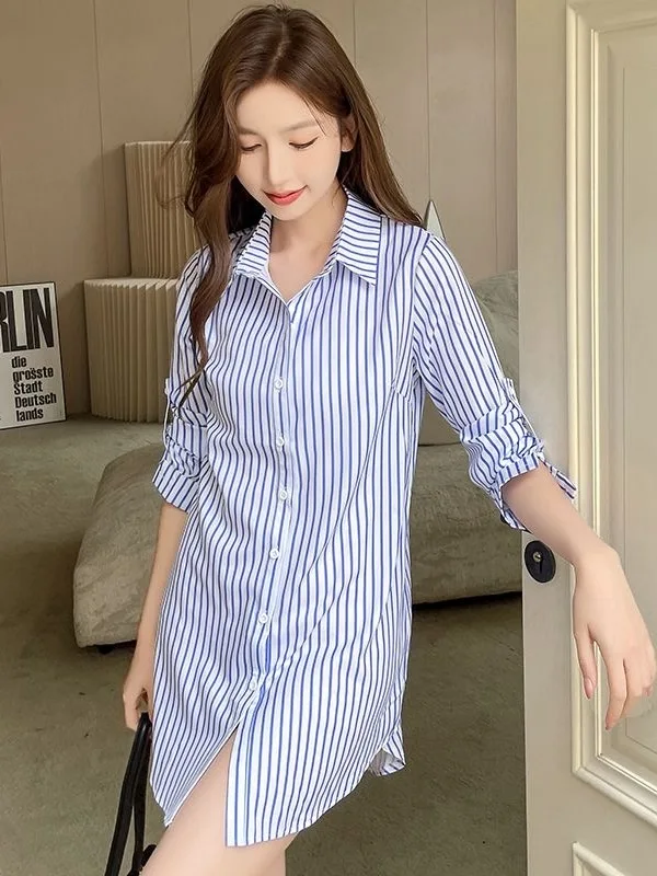 Loose Long Sleeve Striped White Shirt Women's Korean Style Autumn plus Size Casual Shirt Female Fashionable Loose Fit Blouse