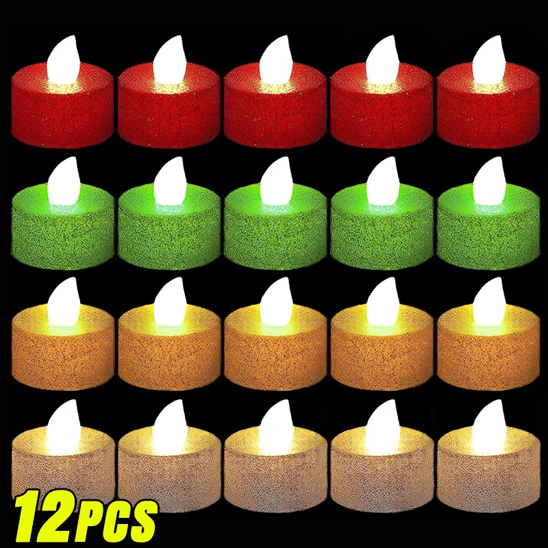 12/1Pcs Glitter LED Candle Lights Battery Powered Flameless Tea Light Electric Candles Christmas Wedding Party Decors Lighting