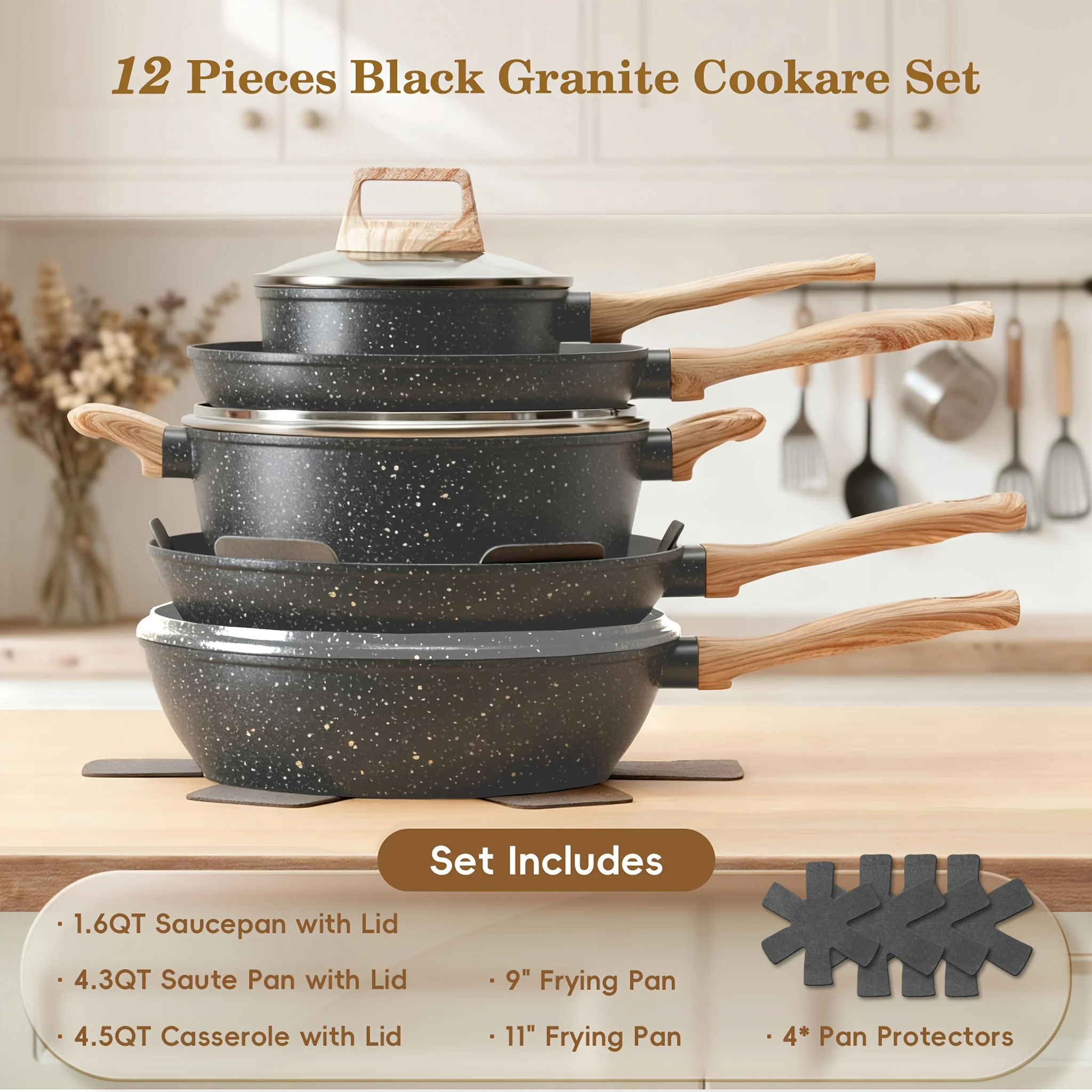 

The Latest Style 12pcs Cookware Set, Non-stick Cookware Set, Including Frying Pan, Cooking Pot And Pot Lid, Compatible with All