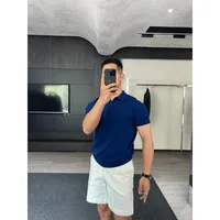 New Men's Knitted Polo Shirt V-Neck Short Sleeve Summer Business Casual Mature Steady Ice Silk T-Shirt Breathable Loose Fit
