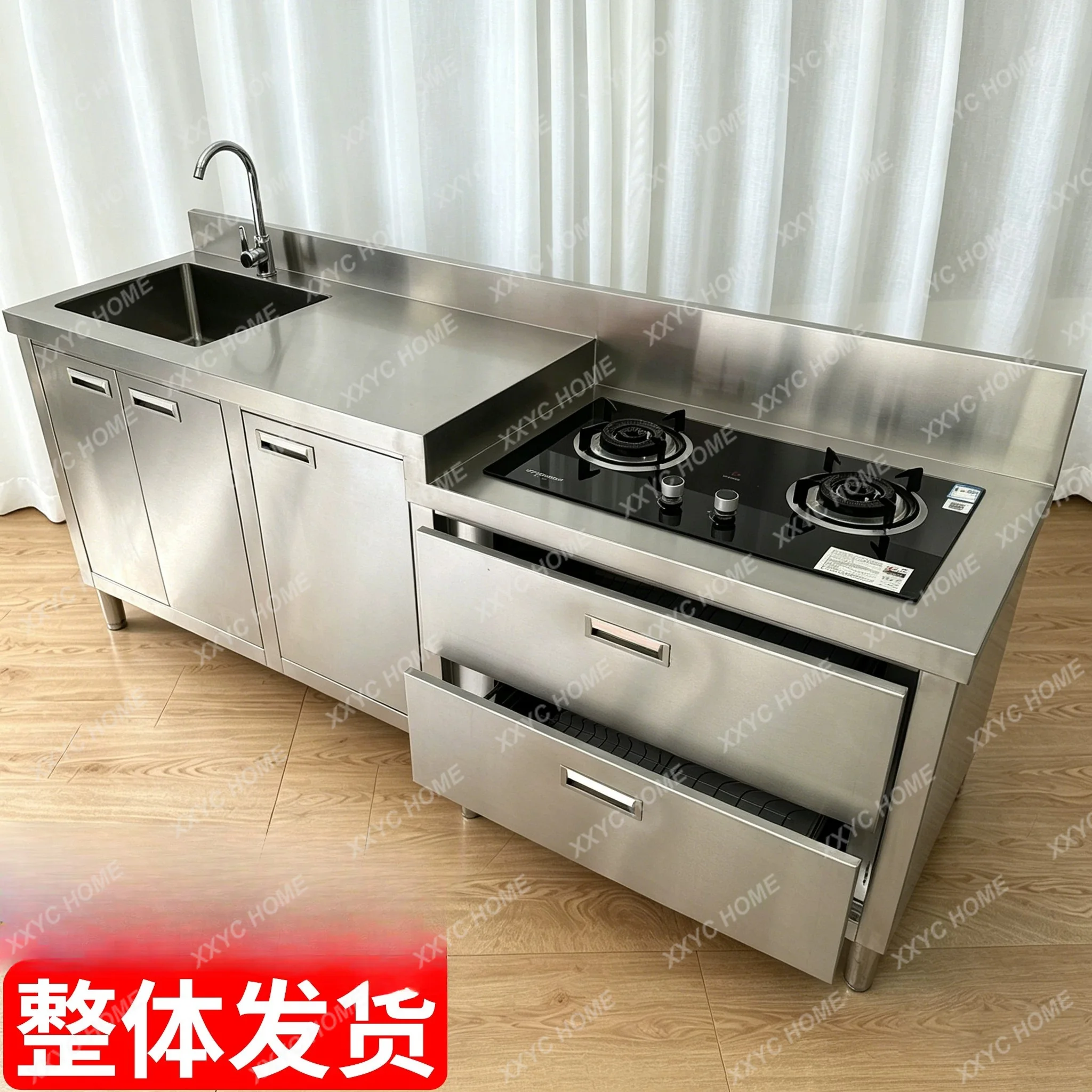 

MM Kitchen 304 stainless steel cabinet countertop sink vegetable basin integrated storage stove cabinet