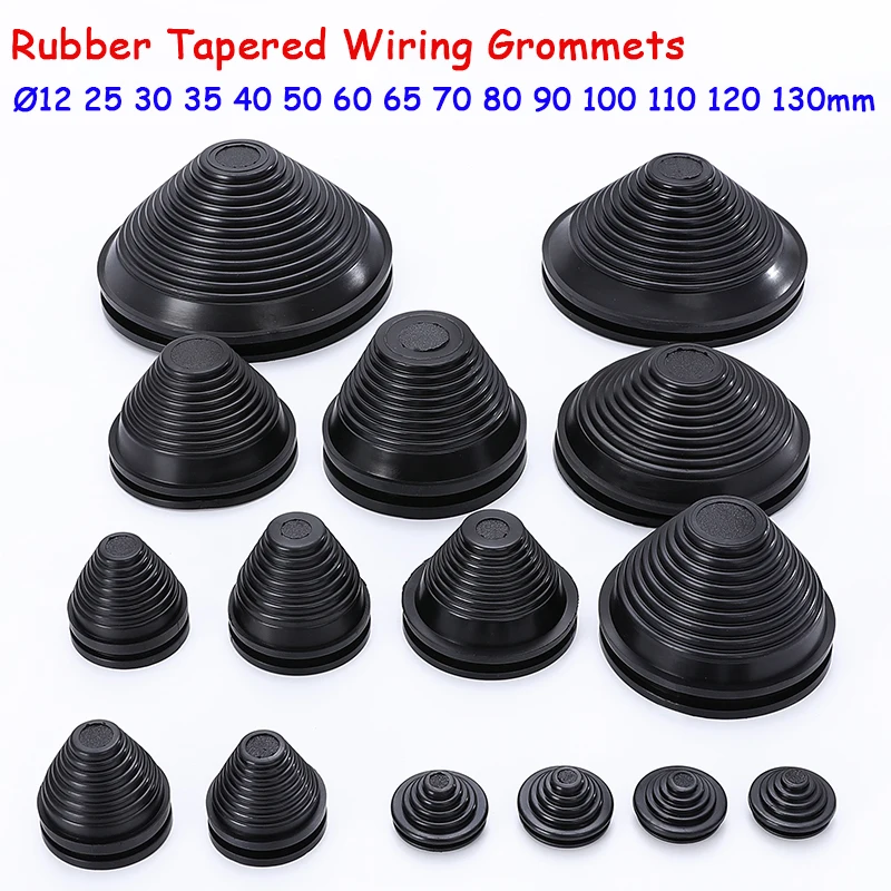 Black Rubber Tapered Wiring Grommets Gasket Inlet Outlet Case Box Plate Cable Protector 12 25 30 35 40 50 60 65 70 80~130mm