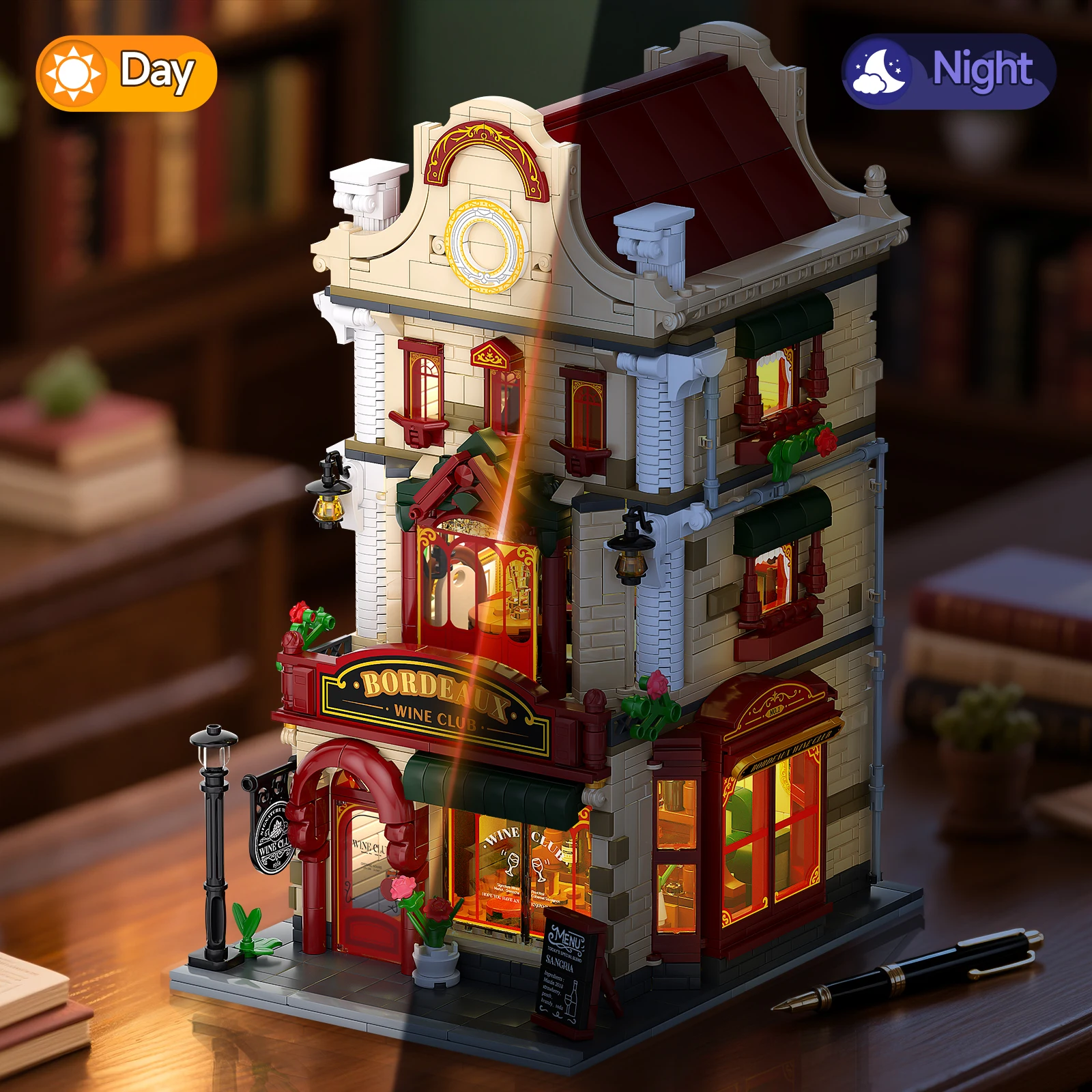 Ensemble de blocs de construction Chateau Winery Bordeaux avec lumières LED – Modèle de collection détaillé vintage, cadeau créatif pour Noël et