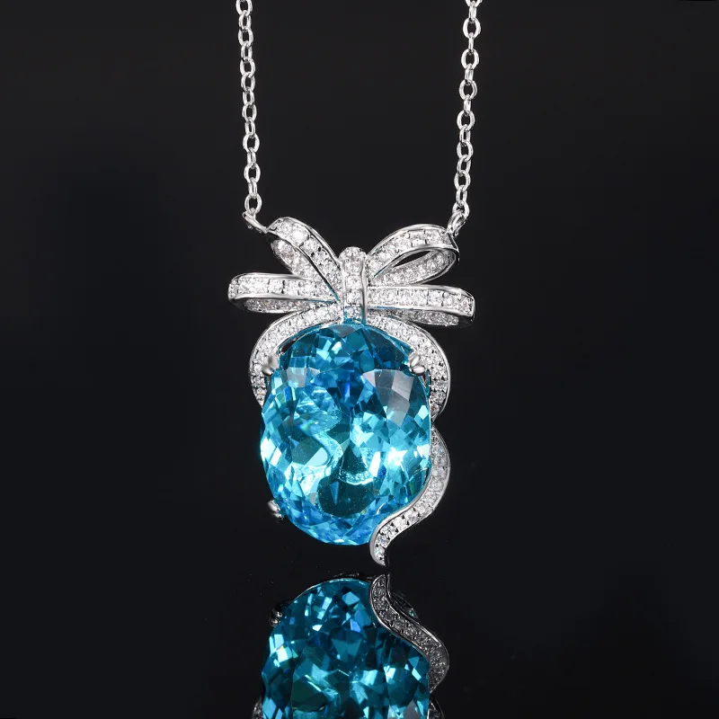 

New Jewelry Bird's Nest Cut Aquamarine Bowknot Elegant Set 15*20