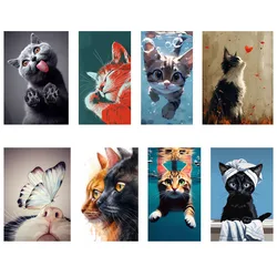 24cm Cartoon Swim Cat Poster Clothing Stickers DTF Heat Transfer Patch Ironing Clothing Stickers Vinyl Animal Stickers Washable