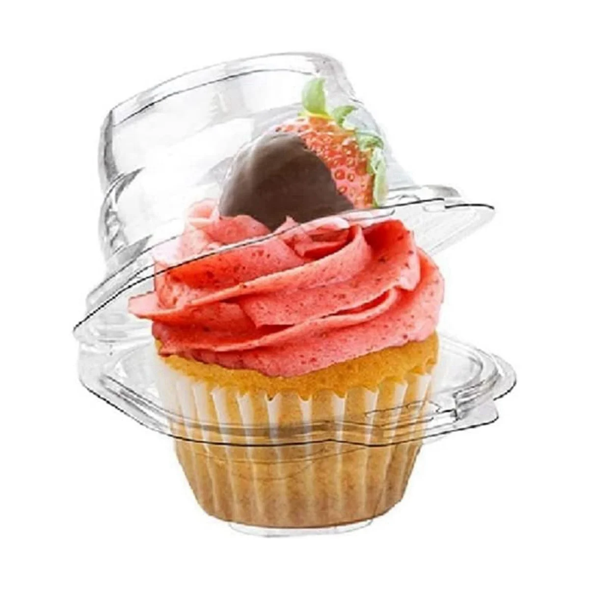 50-Pack Individual Cupcake Containers, Stackable Single Compartment Disposable Carrier Holder Box with Airtight Dome Lid