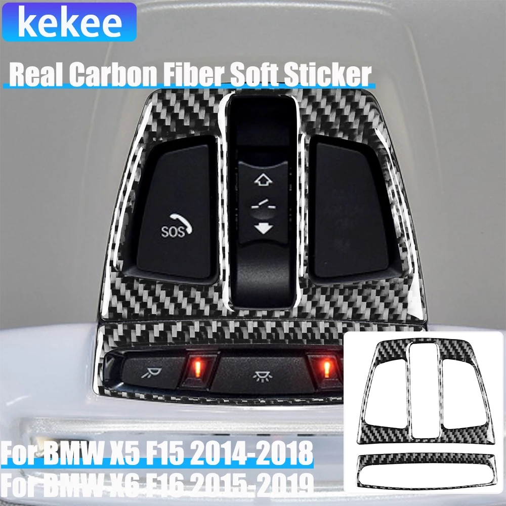 

Real Carbon Fiber Car Accessories Reading Light Decorative Trim Cover Soft Sticker For BMW X5 F15 2014-2018 X6 F16 2015-2019