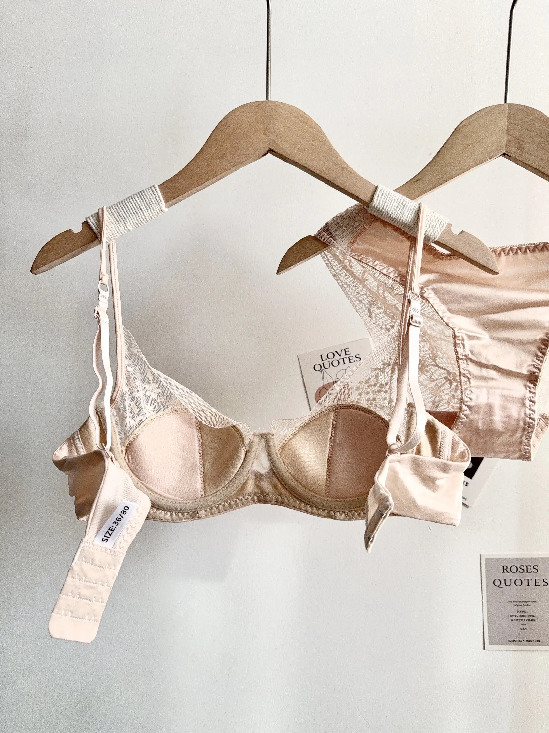 Conjunto de Lencería de Encaje Cómodo para Mujer, Sujetador con Aros Suaves, Copa Delgada, Push-Up, Transpirable, Ropa Interior para Mujeres con Busto Pequeño