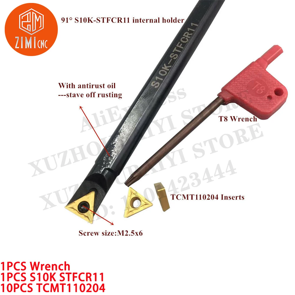 1PCS S10K-STFCR11 91Degree Internal Turing Tool + 10pcs TCMT110204 Carbide insert CNC tools metal lathe mechanical cutting tools