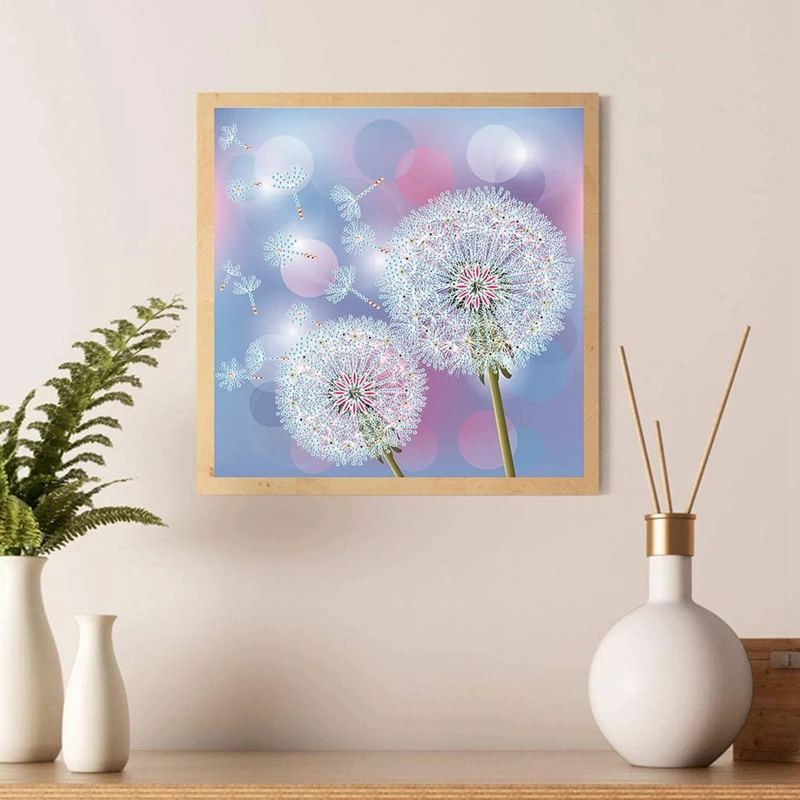 DIY 5D 다이아몬드 아트 페인팅 번호 키트, 민들레 특수 모양 라인석 다이아몬드, DIY 페인팅 벽 장식