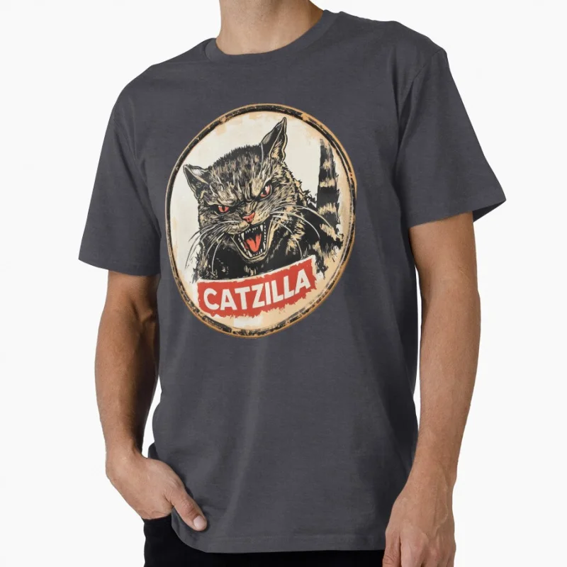 The Dangerous Catzilla Cat Monster kitty funny t shirt for man 100% cotton printed y2k clothes All size Tops S-6XL cartoon Tee