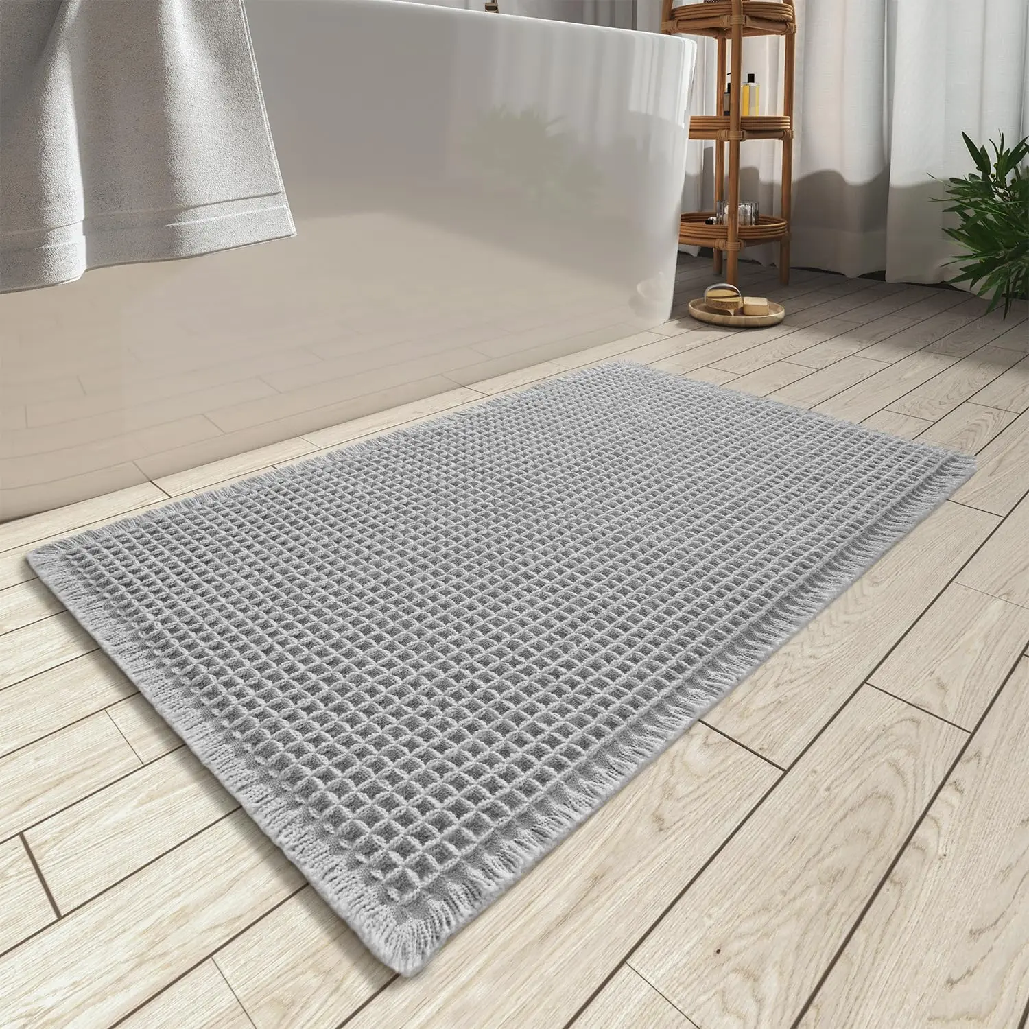 Waffle Bath Mat Super Absorbent Non Slip Bath Mats for Bathroom Floor Machine Washable Bathroom Rugs