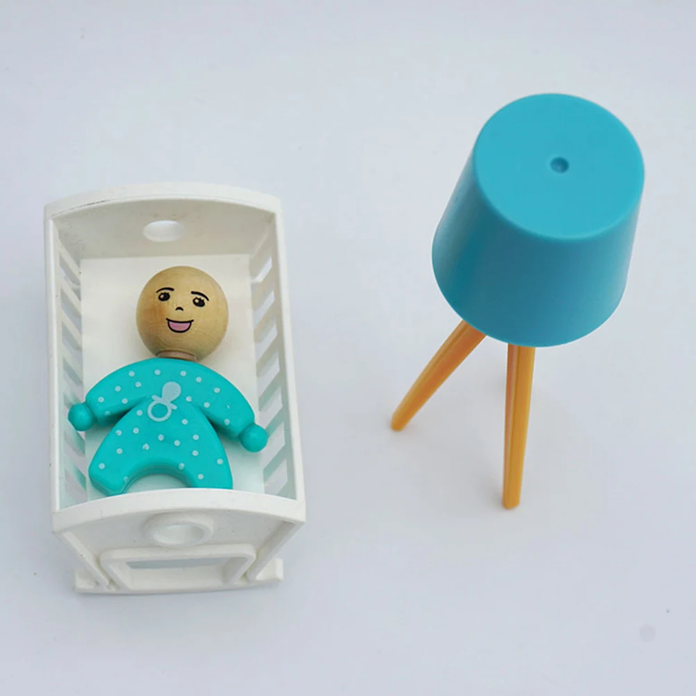 시뮬레이션 된 유아용 침대 플로어 램프 유아 모델 미니 하우스 장식 귀여운 소형 아기 침대 용 플라스틱 인형 집 가구