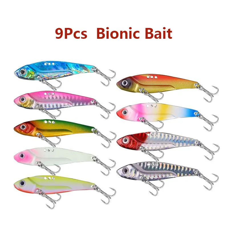 

9Pcs set Fishings equipment Bionic Fish Bait Fishing Lure18g Reflect light vibration Crankbait Fishing accesserios Tackle