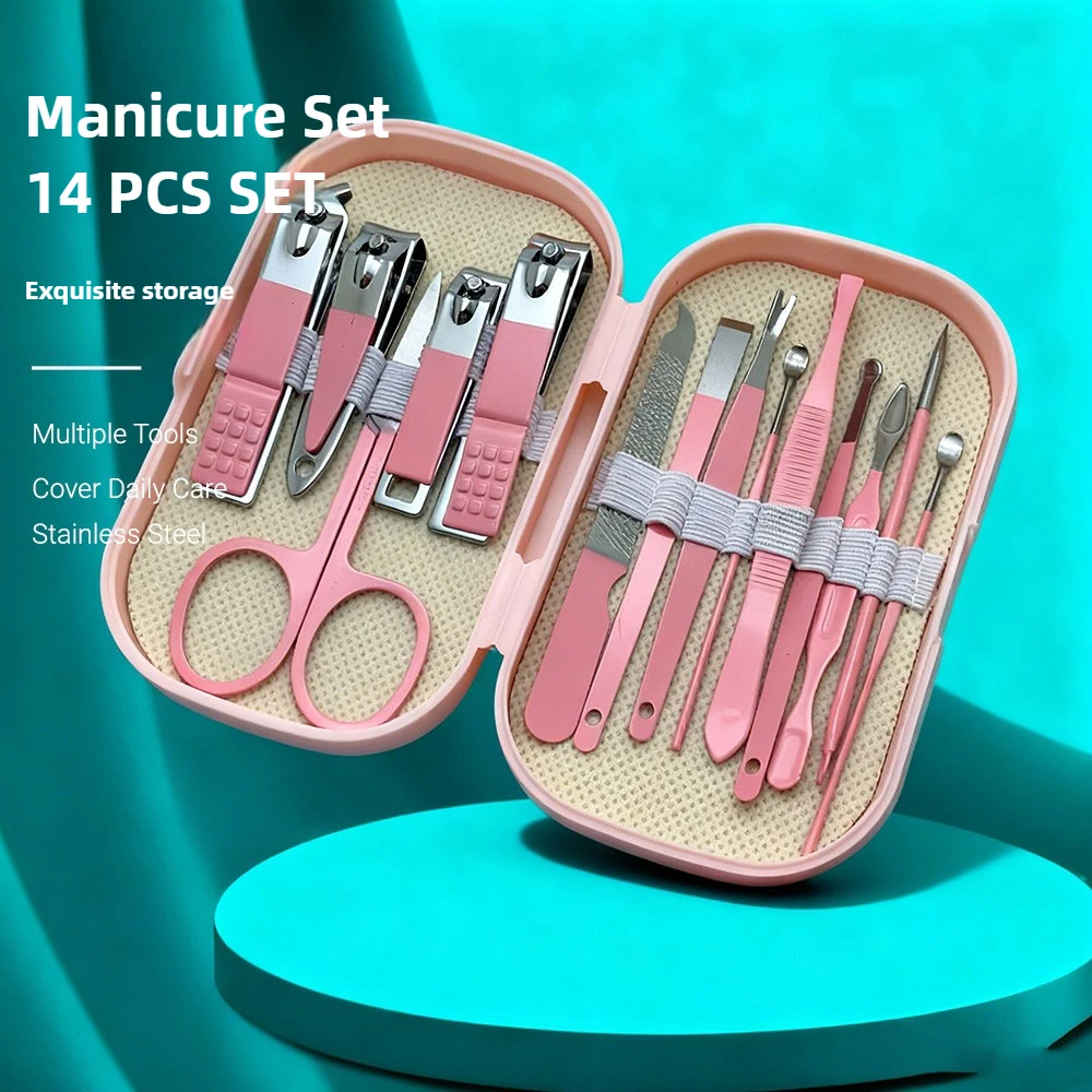 

14pcs Stainless Steel Manicure And Pedicure Tool Set with Modern-style Nail Clippers And Grooming Tools Nail Care Set
