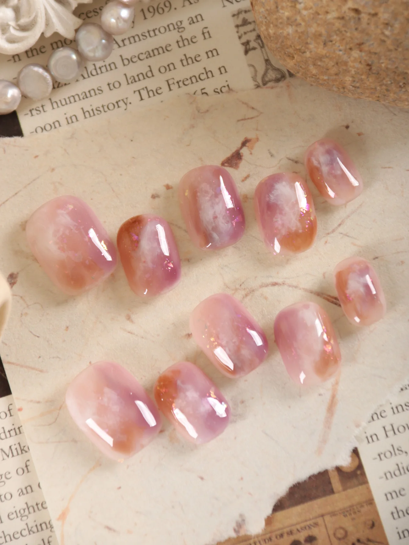 10 قطعة اضغط على الأظافر قصيرة الوردي هالسيان الاكريليك الصحافة على الأظافر الأظافر وهمية تشمل 1 ورقة علامات التبويب لاصقة و 1 قطعة ملف صغير #3