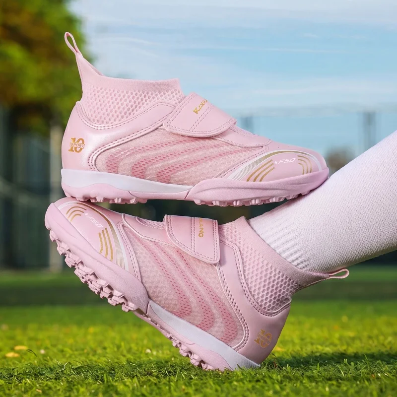 

New Fashion Football Sneakers for Children Quality Indoor Turf Soccer Shoes Trainers Kids Breathable Socks Fustal Boots Child