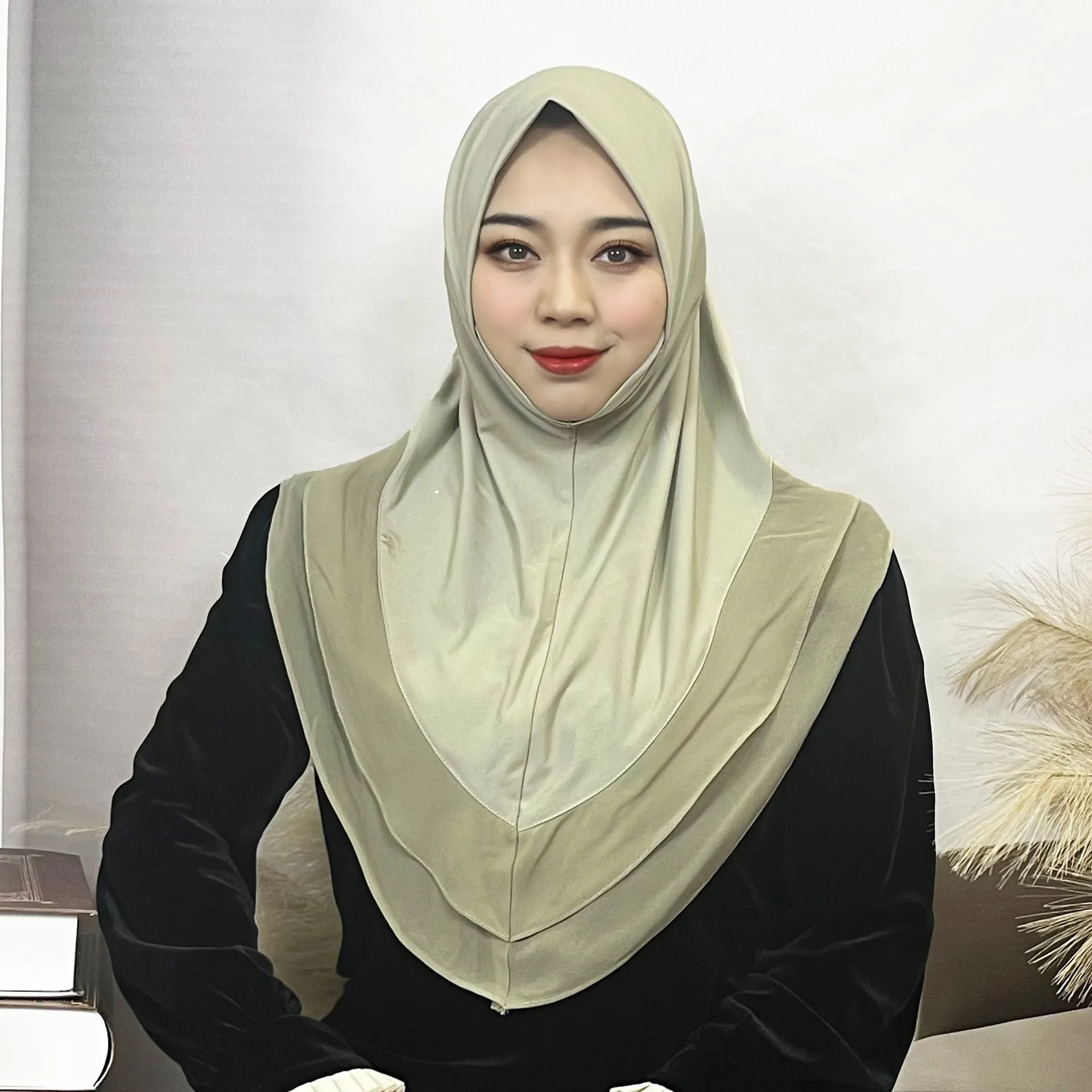 

2026 Ethnic Hat Hijab for Women Double Fabric Chiffon Beading Elegant Soft Headscarf Hats Convenient Wear Africa Girl's Hijabs