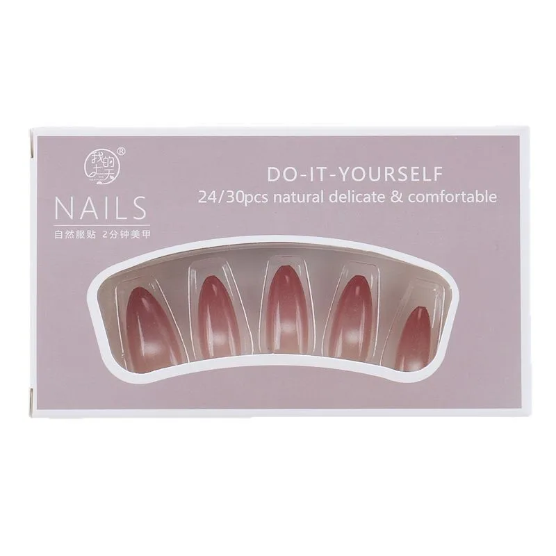 

Wearing nail film advanced sense cat eye handmade manicure blush gradual change Spice girl pure desire fake nails white