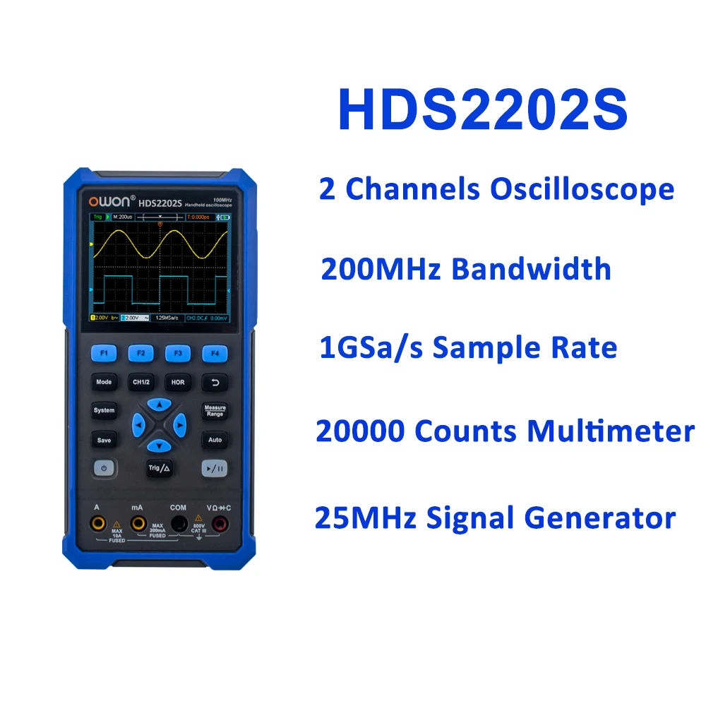 OWON HDS2202S 2102S Digital Oscilloscope 2Channels 200Mhz 1GSa/s Portable 3in1 USB Osiclloscopes + Multimeter+Waveform Generator