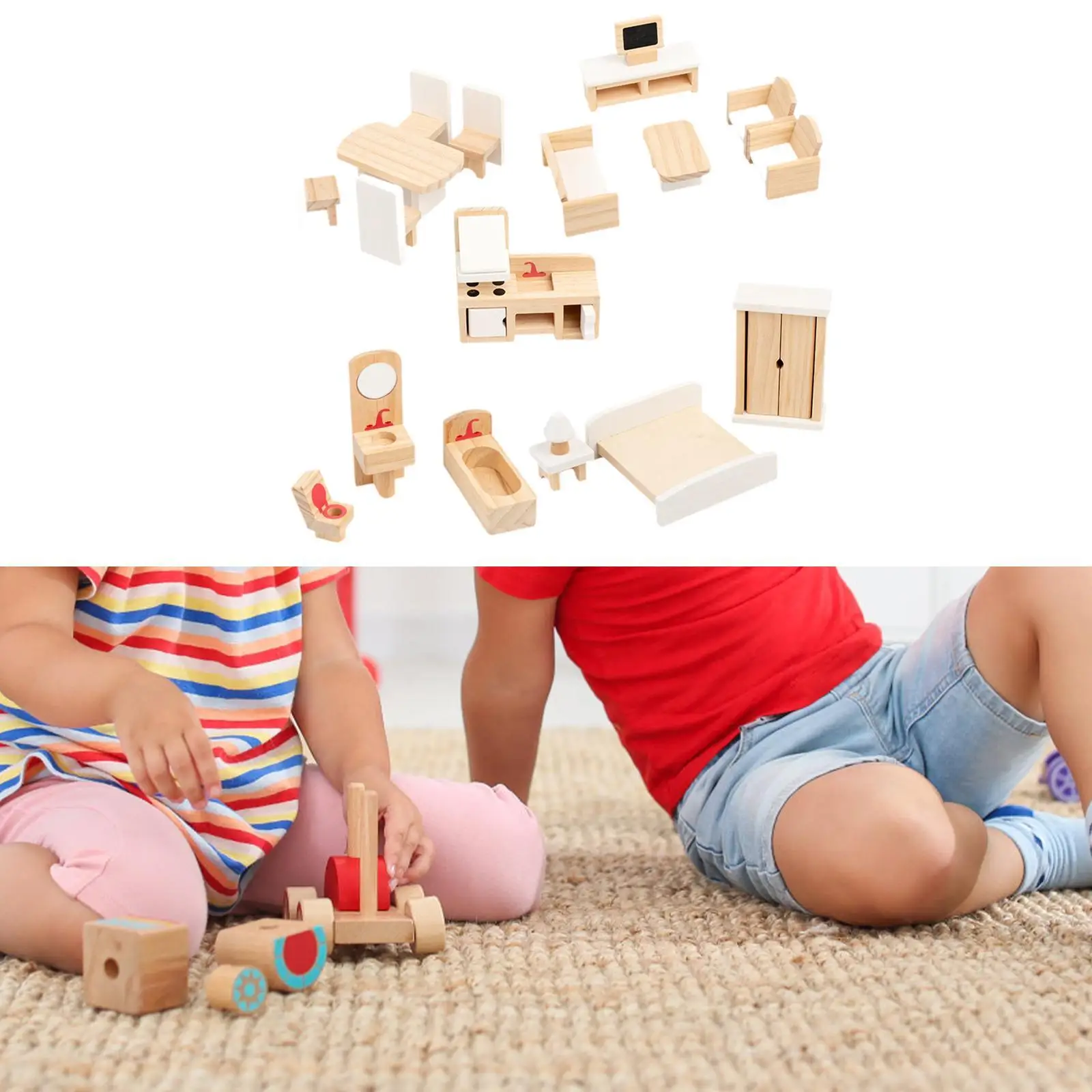 

Wooden Dollhouse Furniture Set Dollhouse Accessories Set Realistic Mini Furniture Model for Kids Children Toddlers Boys Girls