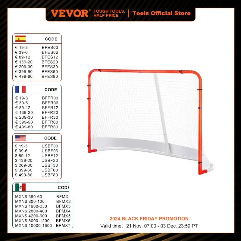 VEVOR Street Hockey Net, Indoor Outdoor Steel Hockey Goal, Official Regulation Hockey Training Goal Set, Portable Hockey Goal