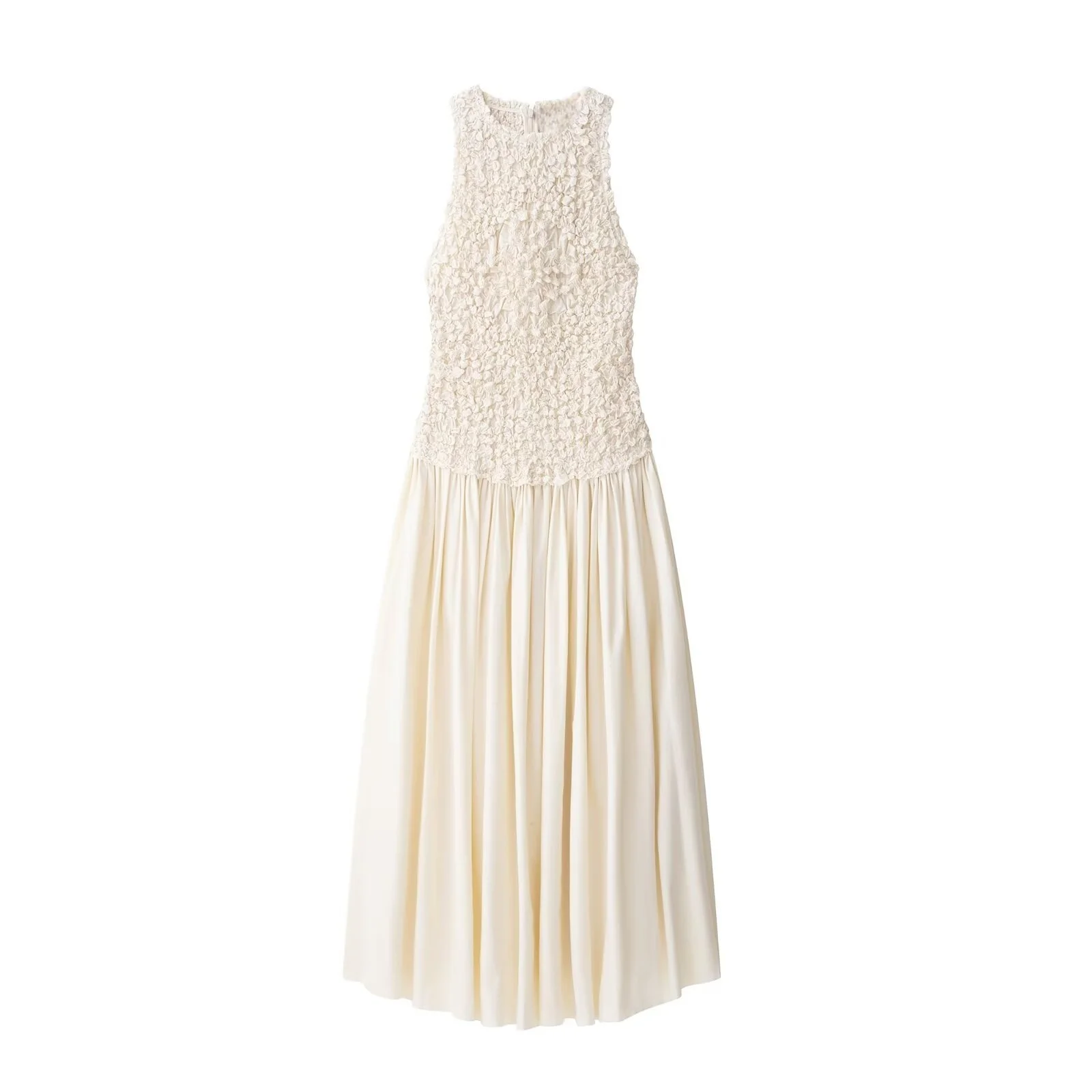 

BM&MD&ZA Womens French Style Elegant Simple Round Neck Sleeveless Vest - Style Patchwork Maxi Dress with Pleated Hem