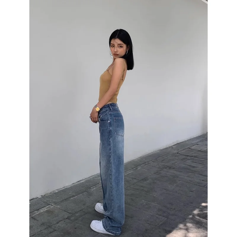 Blue Women Jeans High Waist Fashion American Vintage Streetwear Y2K NEW Wide Leg Jean Female Denim Trouser Baggy Denim Pants