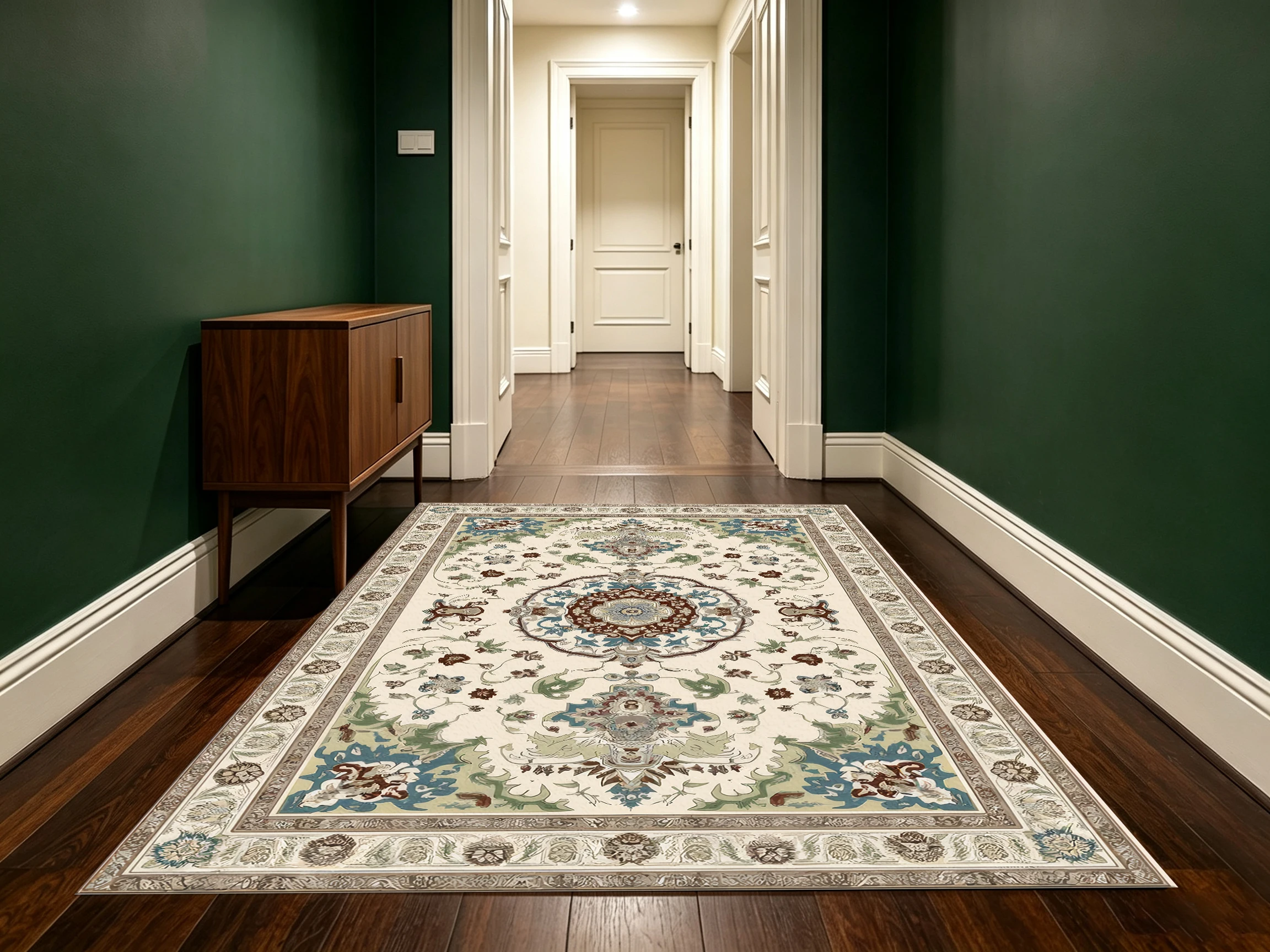 2D Velvet Carpet, 2D Velvet Carpet, Beige Brown, Vintage Persian Floral Pattern, European Style, Suitable for Living Rooms and Other Places.