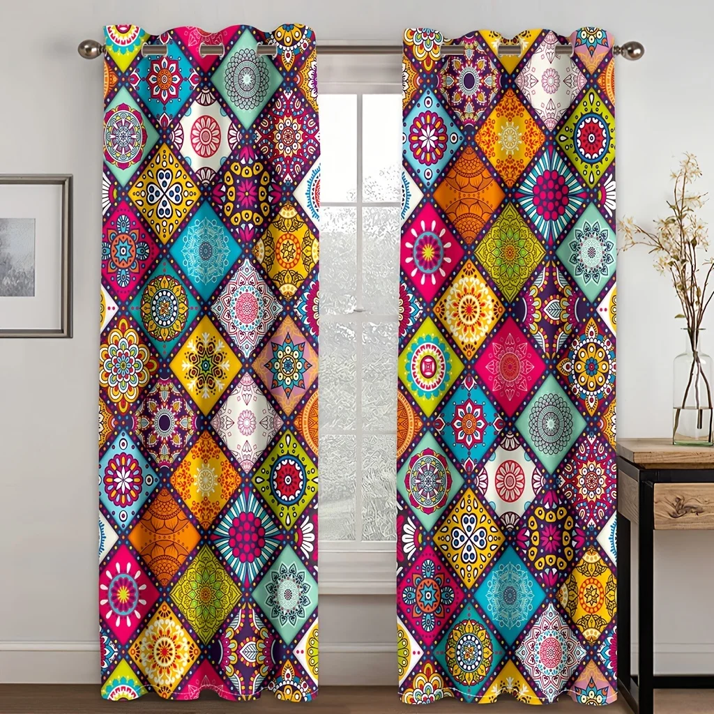 2pcs Bohemian Multifunctional Curtains - Eyelet Rod Use - Decorative Fabric For  Decor And Privacy