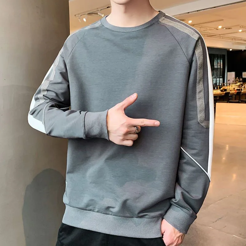 

New Spring and Autumn Fashion Brand Spliced Round Neck Loose and Handsome Simple Casual Versatile Men's Long Sleeve Sweater