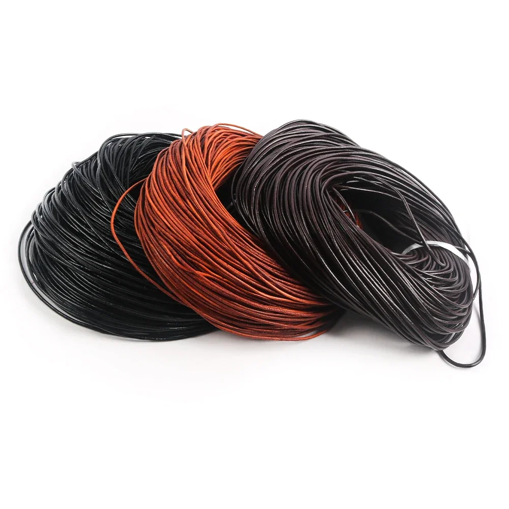 1-5mm Genuine Cow Leather Round Thong Cord DIY Bracelet Findings Rope String For Jewelry Making Necklace Bracelet Supplies
