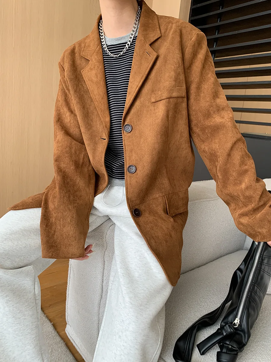 Brown Faux Suede Jacket Women Fall Oversized Blazer 2024 Autumn Dressy Coat Work Office