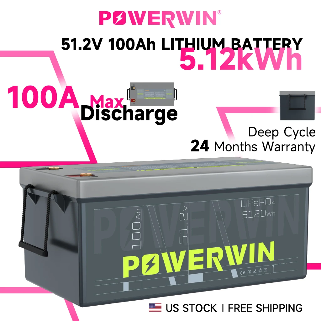 POWERWIN BT5120 51.2V 100Ah LiFePO4 Battery – 15K Cycles, 100A BMS, Solar/Marine-Grade for Off-Grid/RV/Solar Systems
